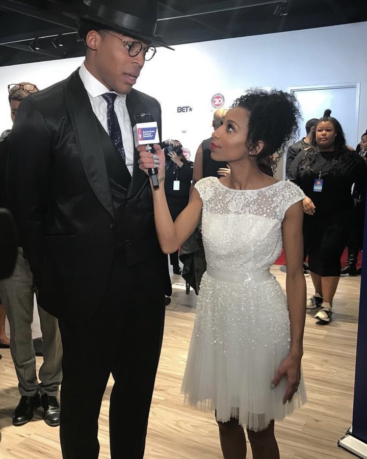Chelsea interviewing Cam Newton on the Super Bowl Gospel Celebration red carpet
